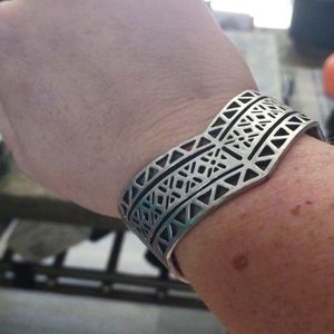 Lucky Brand silver cuff Bracelet V shape open work silvertone metal boho chunky